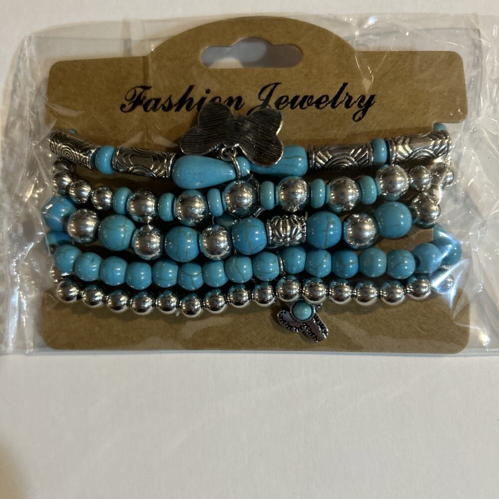 New Bracelet Sets Beaded Multi Color Charms Various Designs Hearts Turquoise